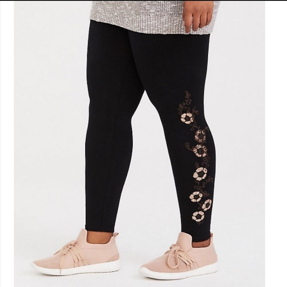 Torrid Black Sequin Embroidered Leggings